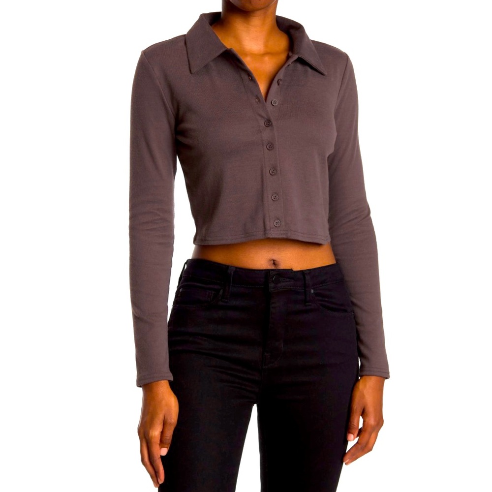 ABOUND Long Sleeve Button up Front Cropped Top Size M